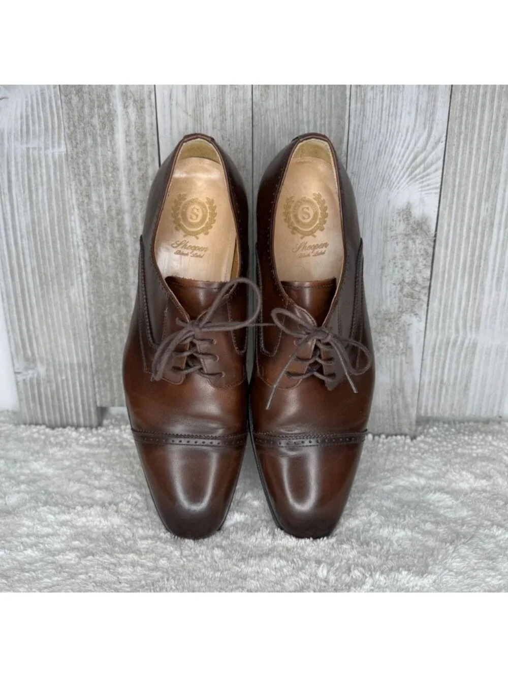 Shoopen Black Label Men's Brown Leather Quarter-Brogue Derby Shoes Size 10 NEW